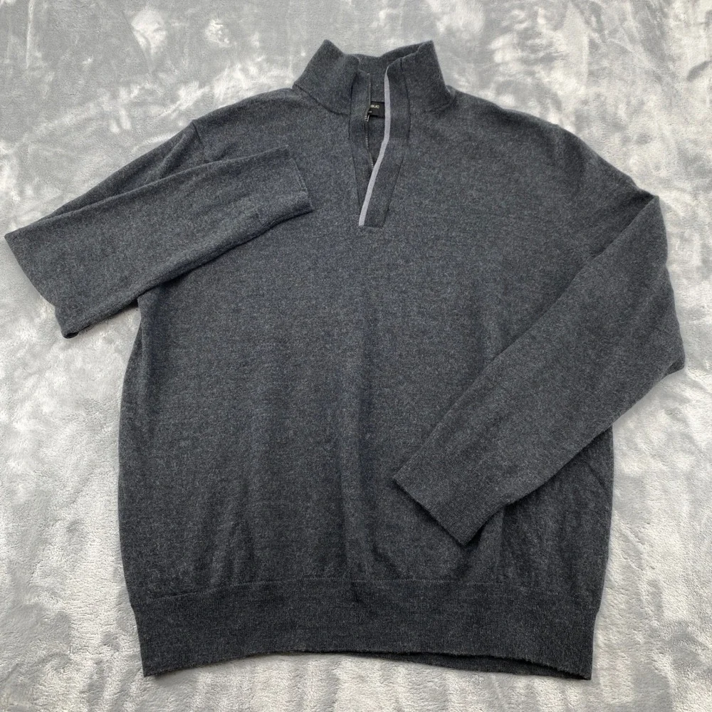 Banana Republic Mens XXL Charcoal Gray 100% Merino Wool Quarter Zip Sweater